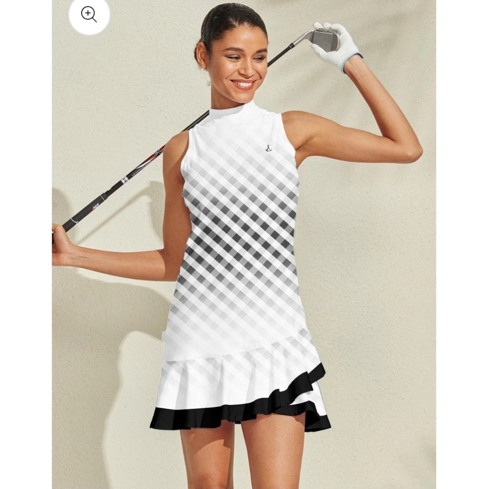 NWT ACEGOLFS Sz XL Black White Hyper-prep Ruffle Golf Pickleball Tennis Dress